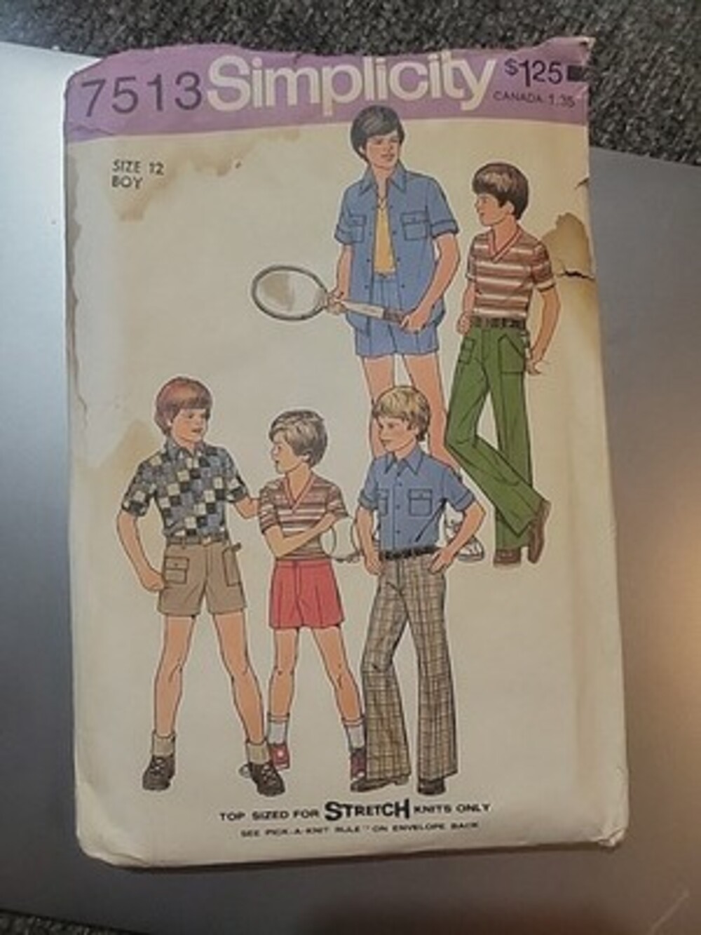 7513 Vintage Simplicity Pattern Boys Button Front Shirt Top Pants Shorts Size 12